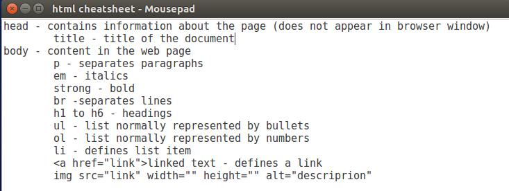 html cheatsheet